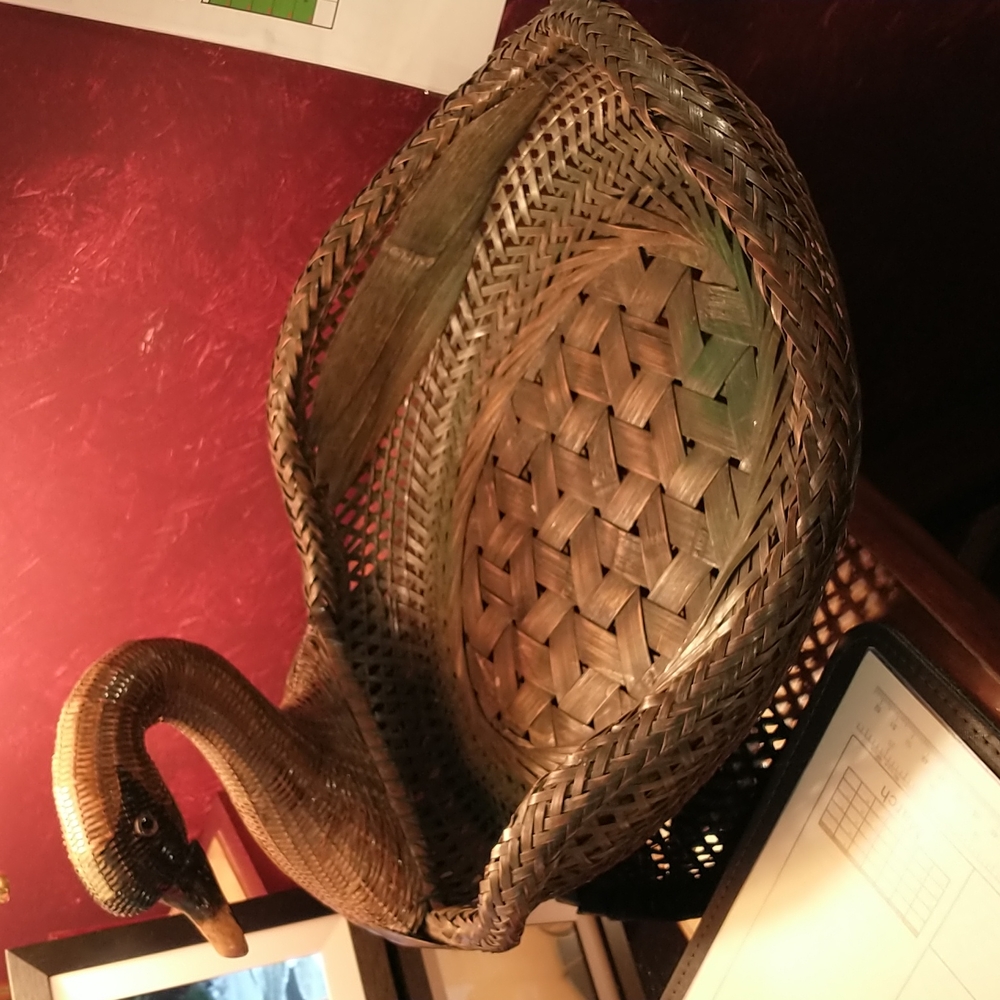 1950s Vintage Large French Rattan Bamboo Mid Century Woven Mallard Basket - X1